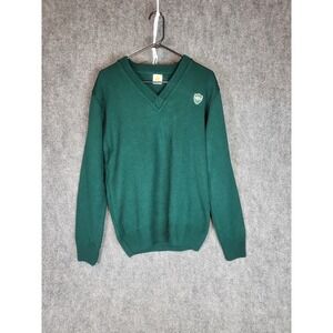 Mens A+ SAI Green V Neck Sweater H 1913 Logo Knit Pullover Men‎ Sz Medium Preppy
